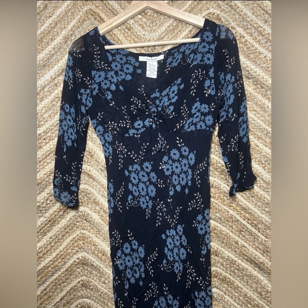 Free People Black Maxi Dress with Blue Floral Print